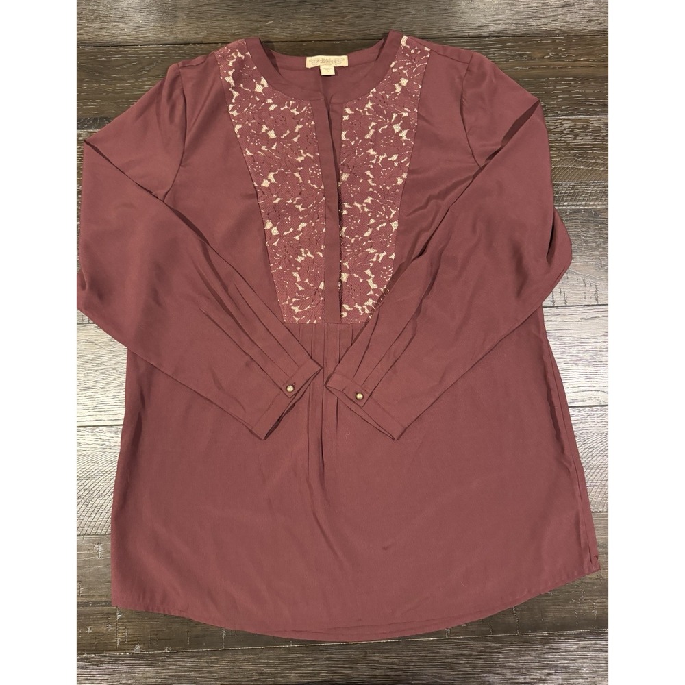 Nine West Vintage America Button Tunic Top Size Large Purple Whimsy Boho